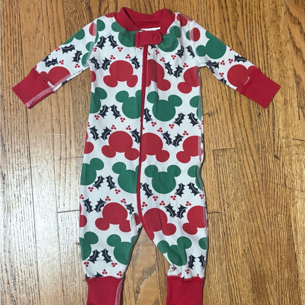 Hanna Anderson Disney Red and Green Mickey Mouse baby Footie 0-3m